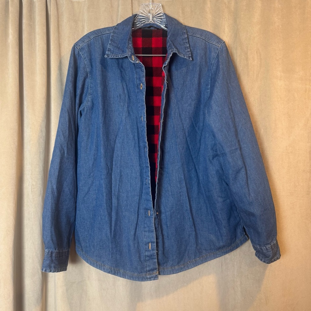 Riders by Lee Denim Red and Black‎ fleece lined Plaid Lining chambray Cabincore